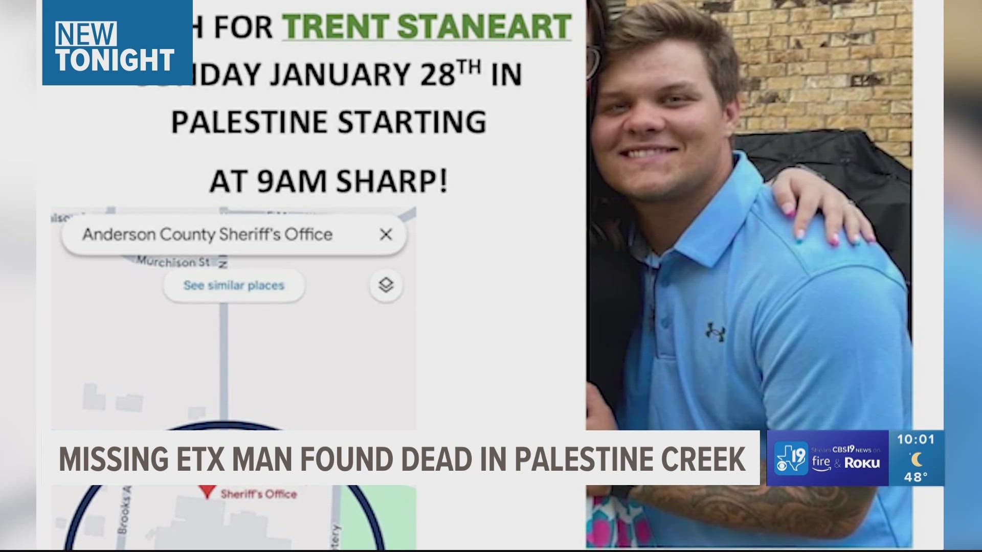 The Palestine Police Department said Trent Staneart was last seen on around 4:45 p.m. on Saturday, Jan. 20, leaving the ACSO.