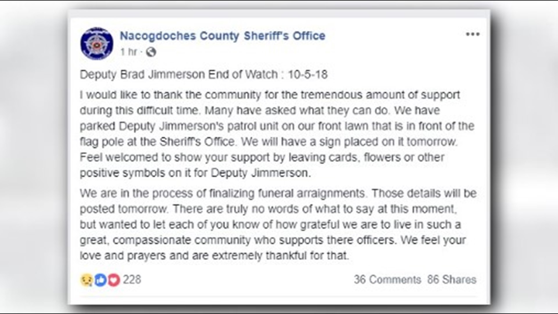 Deputies mourn after Nacogdoches deputy killed in crash on US 259