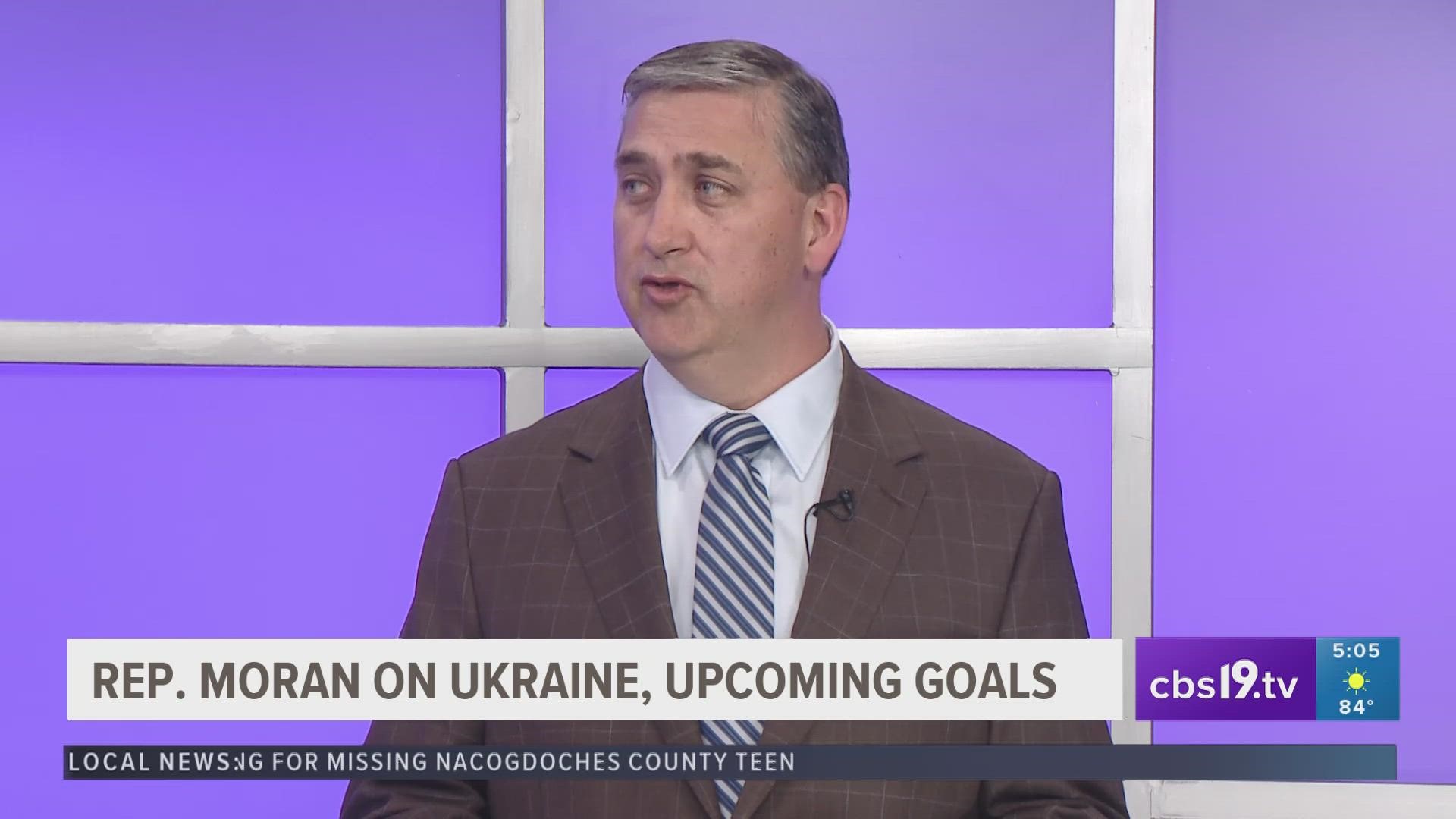 Rep. Nathaniel Moran (R-Texas) joined CBS19 News at 5 to share his reaction to President Joe Biden's visit to Kyiv and his near-term goals in TX-01 and in Washington