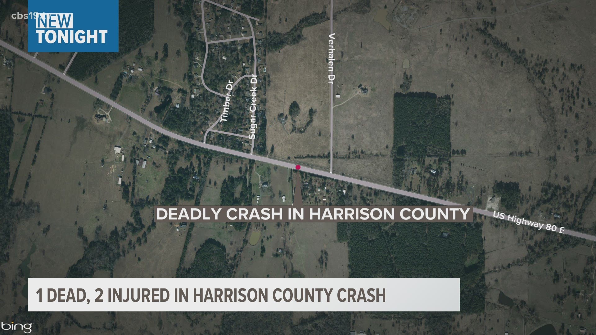 One person is dead and two more suffered injuries following a Sunday afternoon two-vehicle crash in Harrison County.