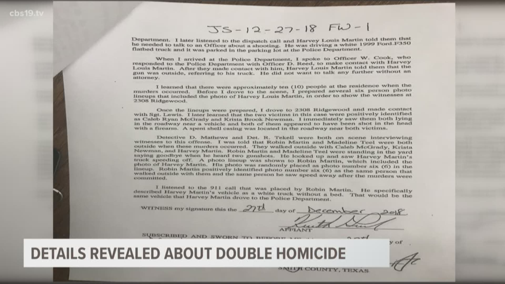 CBS19's Chloe Bradford looks at the arrest affidavit for the double homicide that happened Dec. 27 in Tyler.