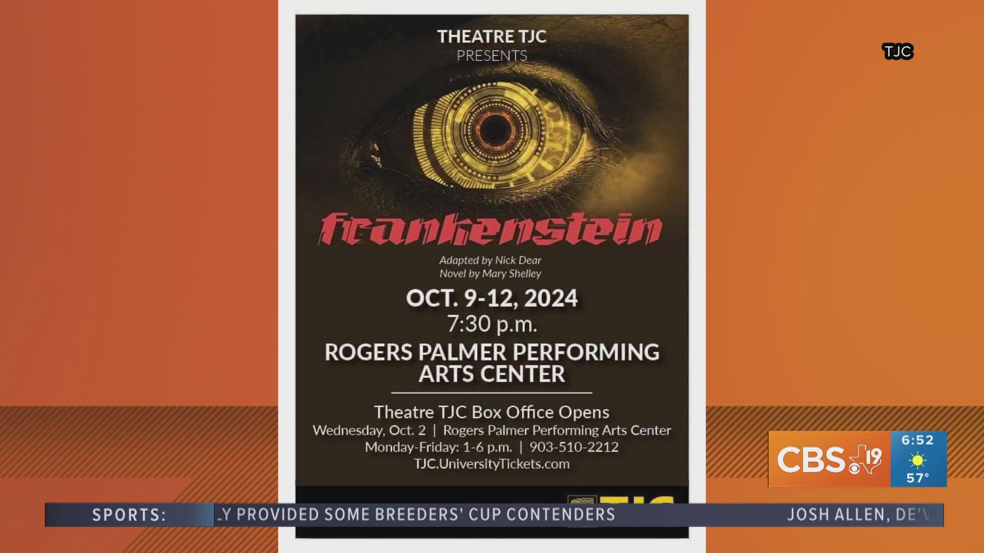 Show times are 7:30 p.m. Wednesday through Saturday, Oct. 9 to 12, in Wise Auditorium, located in the Rogers Palmer Performing Arts Center on the TJC central campus.