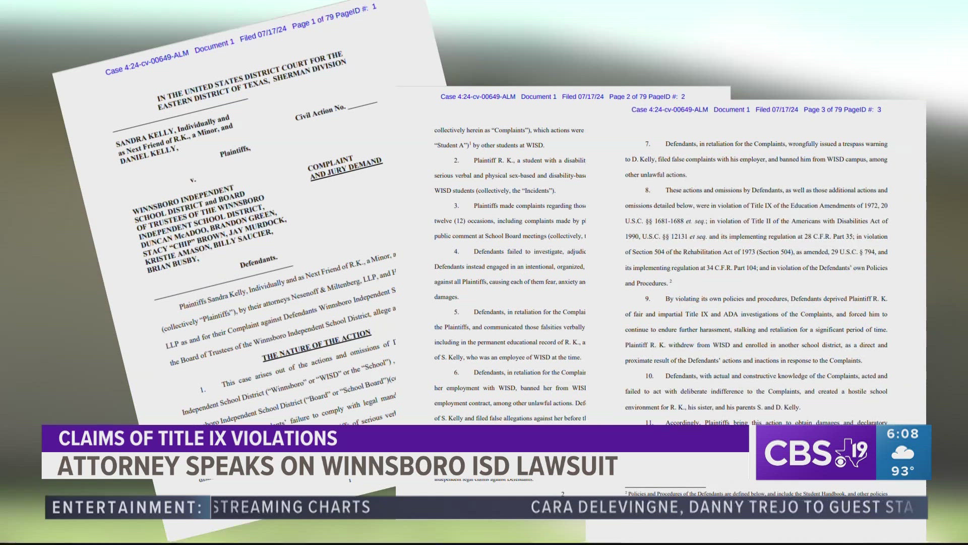 The lawsuit claims the actions from Winnsboro ISD violated Title IX, the American with Disabilities Act, and the Family Educational Rights and Privacy Act.