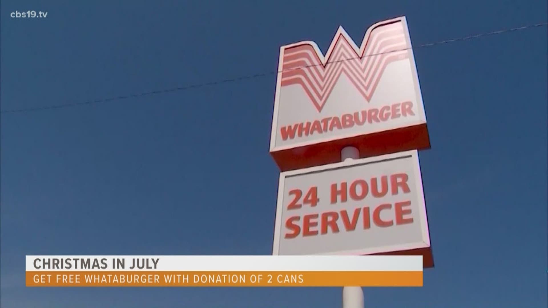 Tuesday only East Texans will receive a free Whataburger by donating a minimum of two cans or non-perishable food items. Donations must be made inside Whataburger.