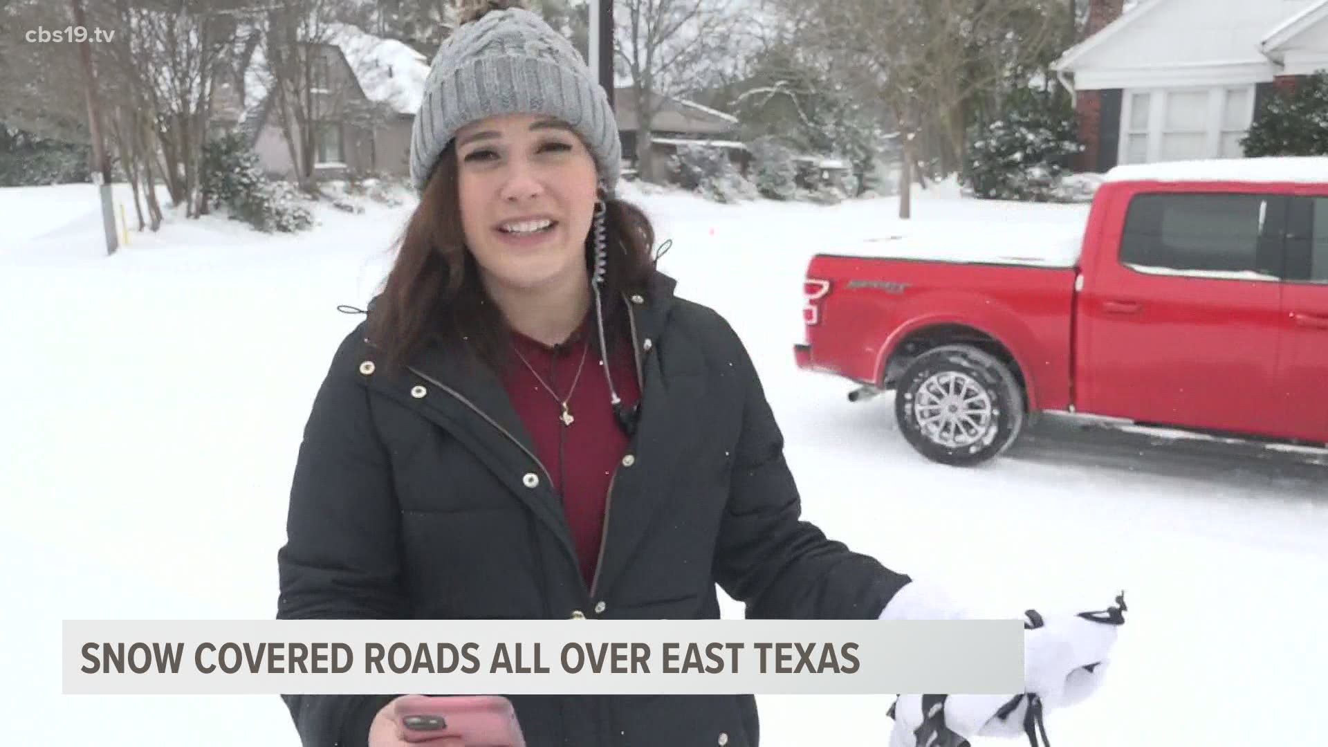 Snow-covered roads all over East Texas