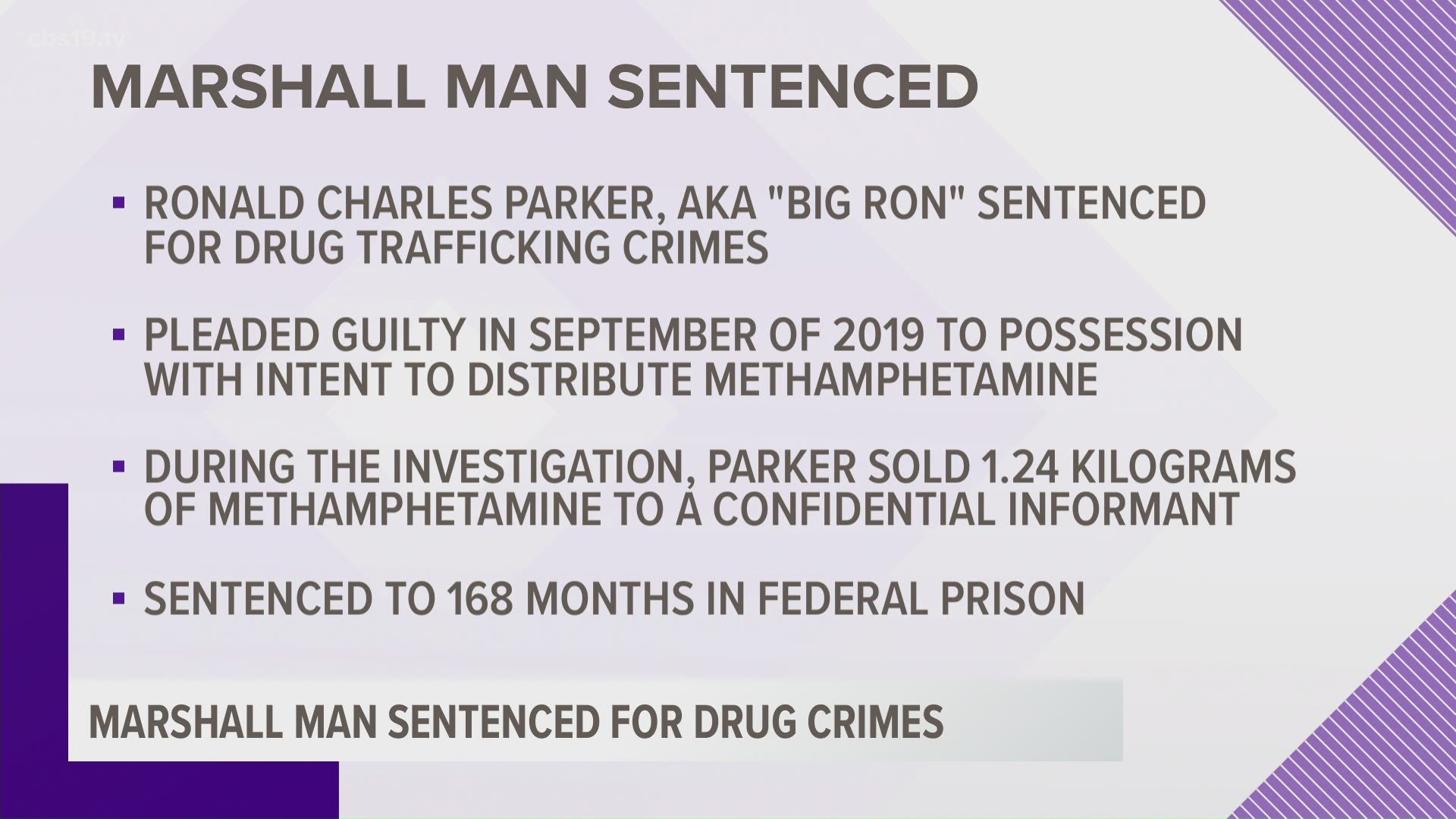 Ronald Charles Parker sold 1.24 kilograms of methamphetamine over the course of the investigation. He was indicted with eight others.