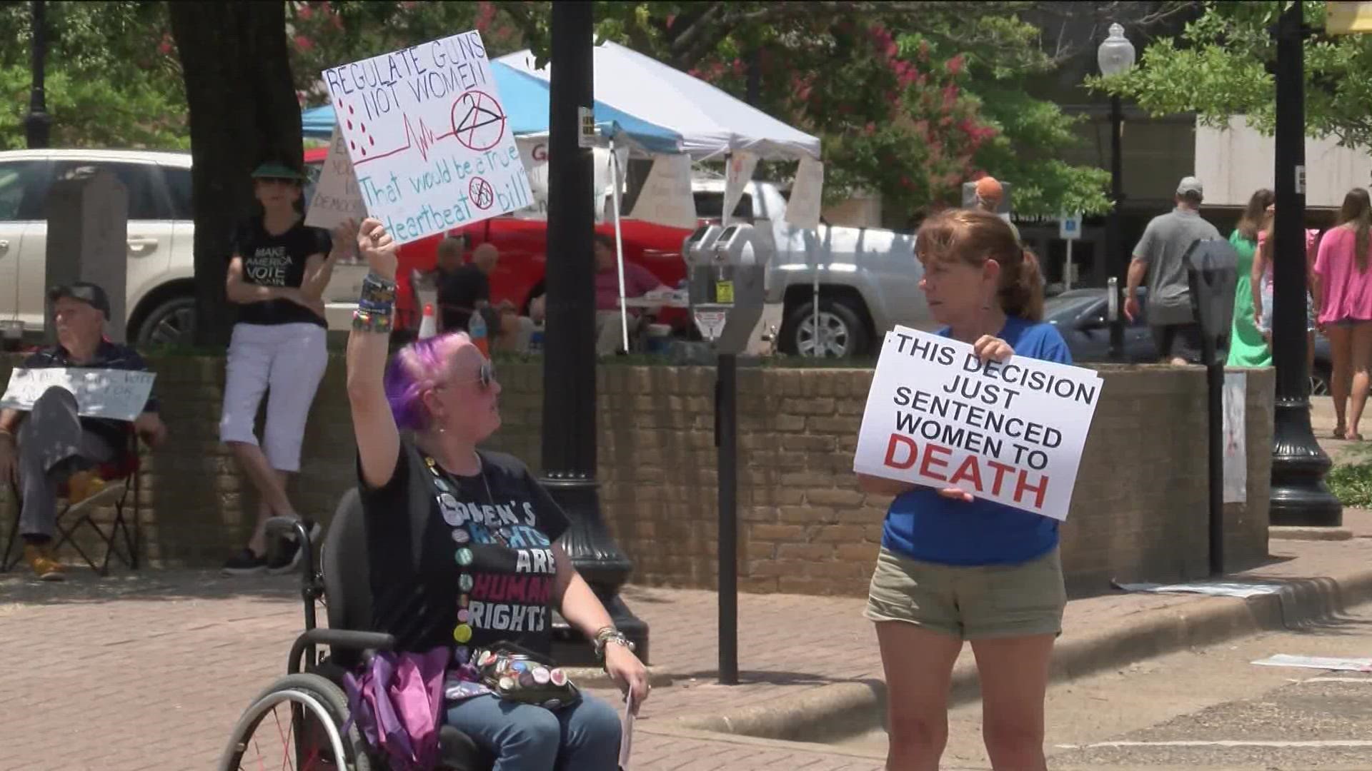 People took to the Square in downtown Tyler to express joy and anger on the Supreme Court's decision to overturn Roe vs. Wade.