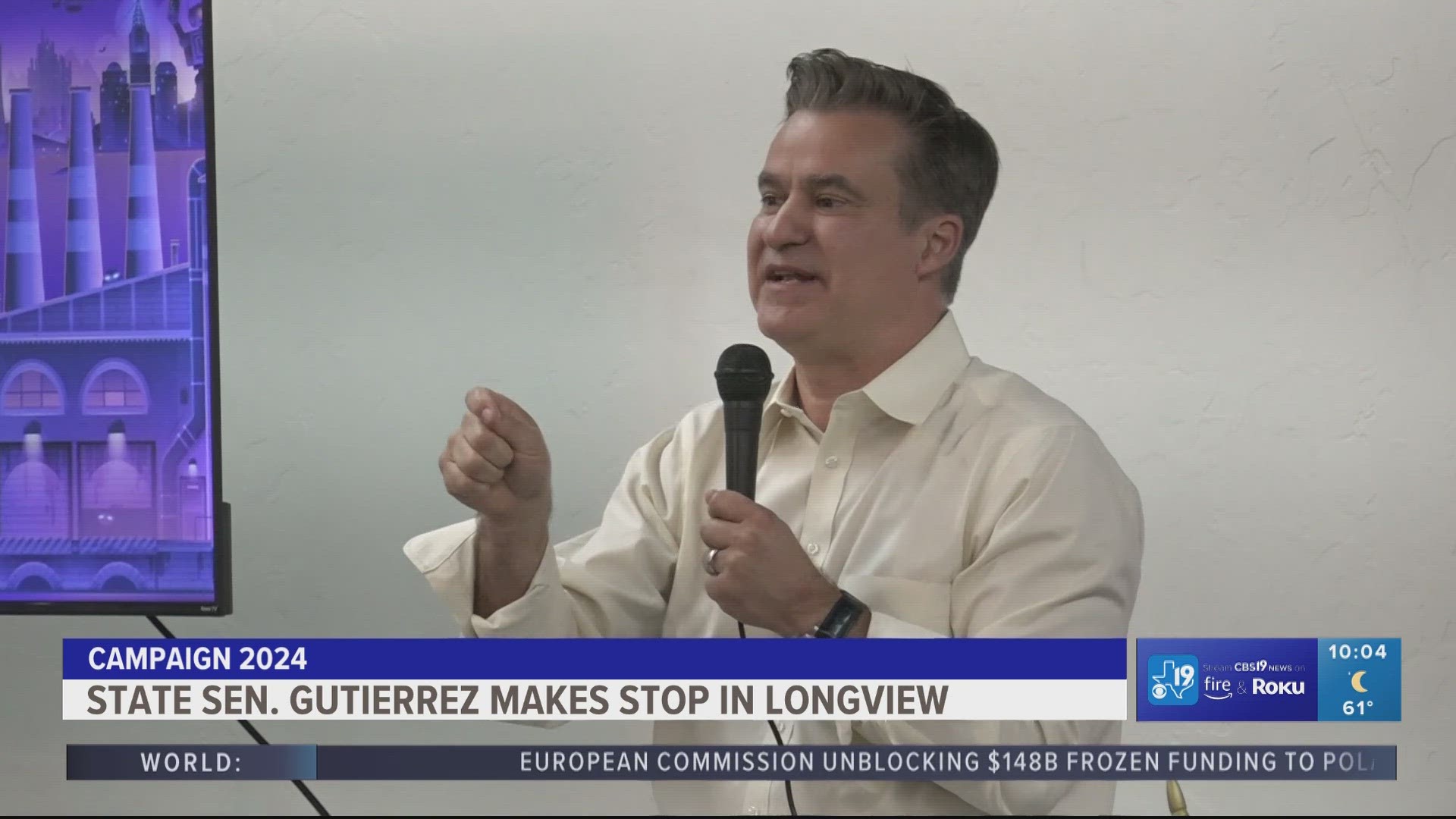 Roland Gutierrez makes stop in Longview | cbs19.tv