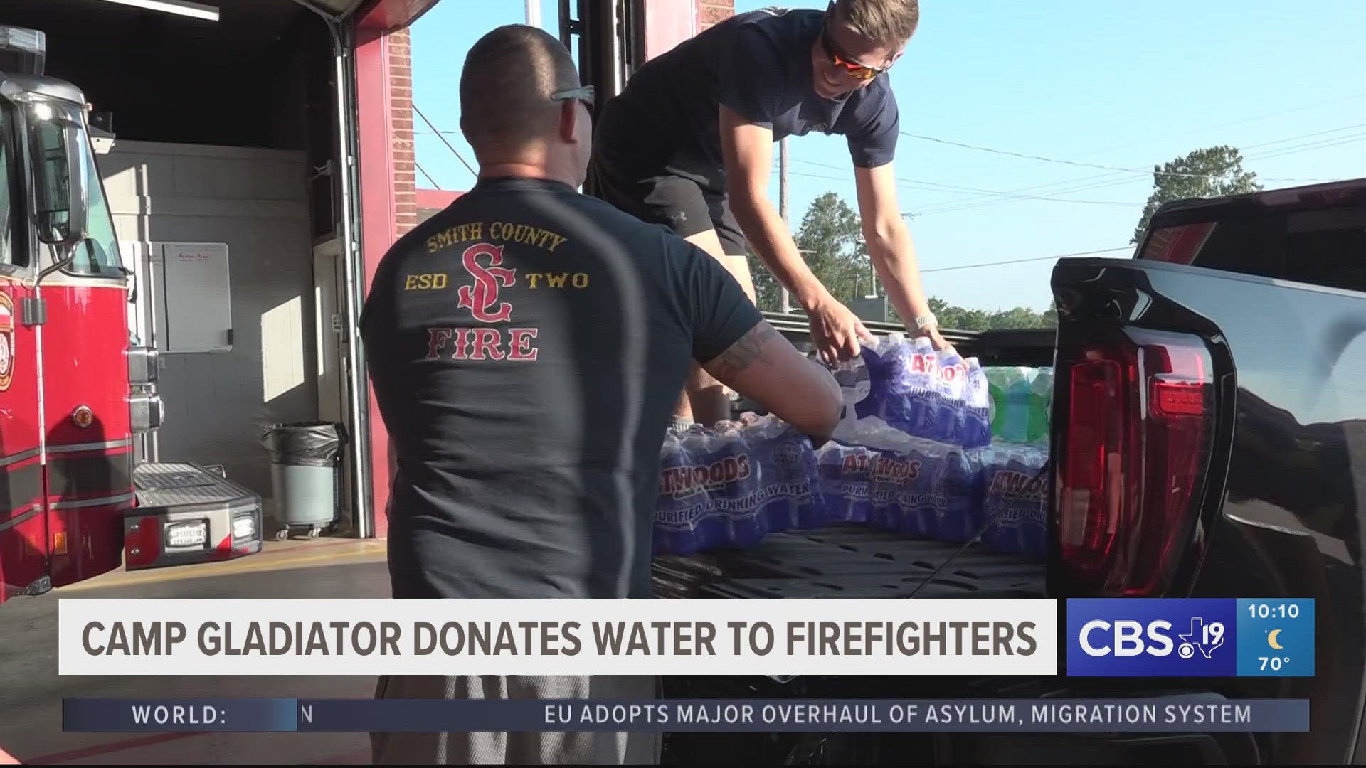 Camp Gladiator donated water to firefighters across East Texas in hopes to help them during the summer months.