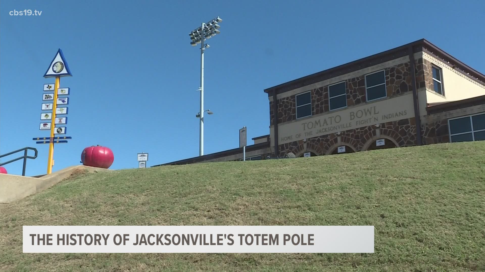 The original Totem Pole was erected in 1961. It was designed by Frank and Patti Brown who were in charge of the Jacksonville Booster Club at the time.