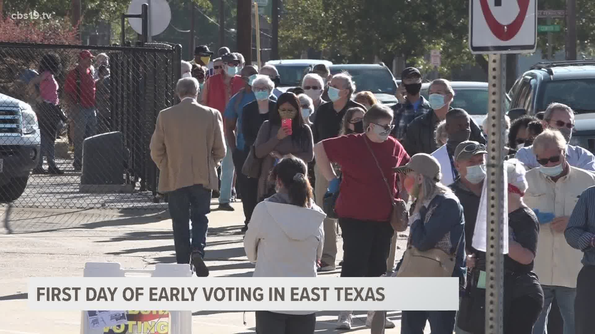 Long lines awaited voters who cast ballots on the first day of early voting. Early voting runs from Oct. 13 through Oct. 30.