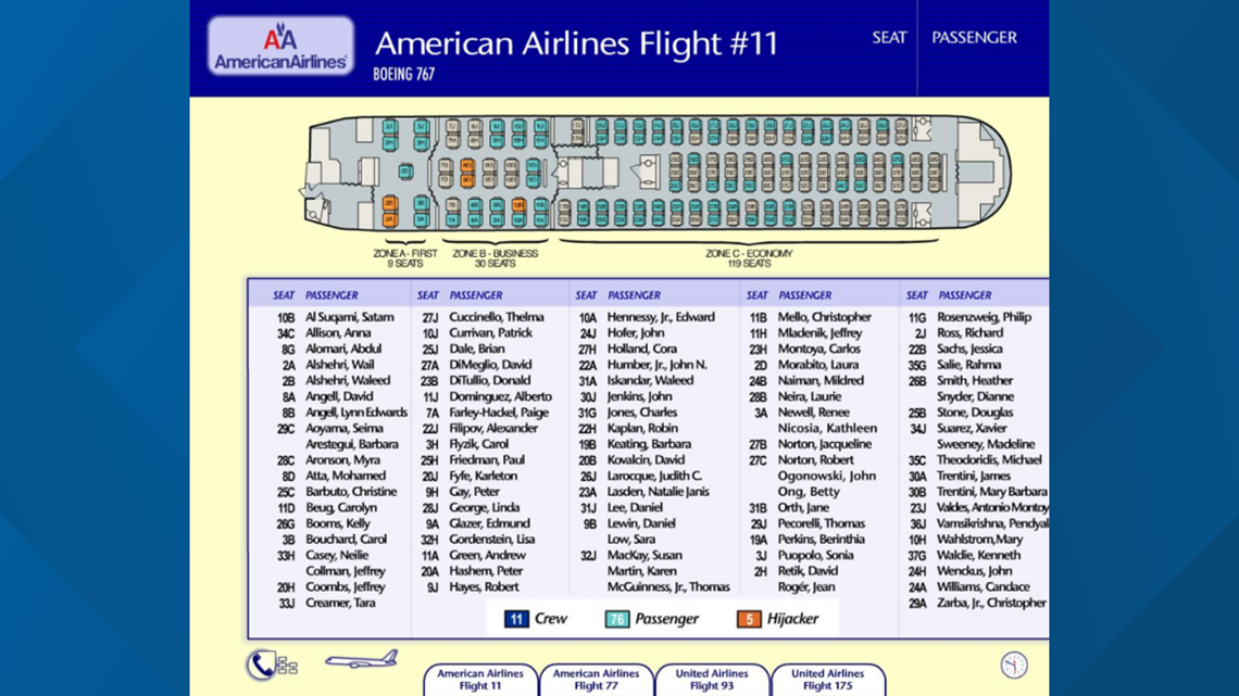 Flight 11 Seating Chart