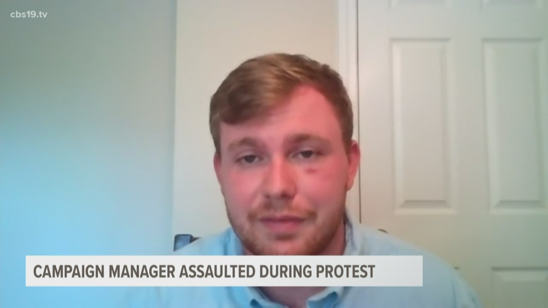 Hank Gilbert's campaign manager Ryan Miller said he was assaulted by five men during the #ProtestPortland rally.