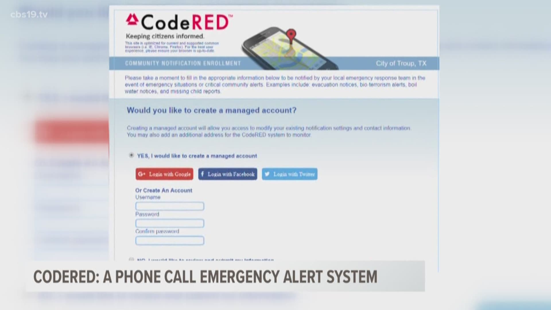 CodeRED is a free callback system used by local municipalities to warn its residents of approaching severe weather.