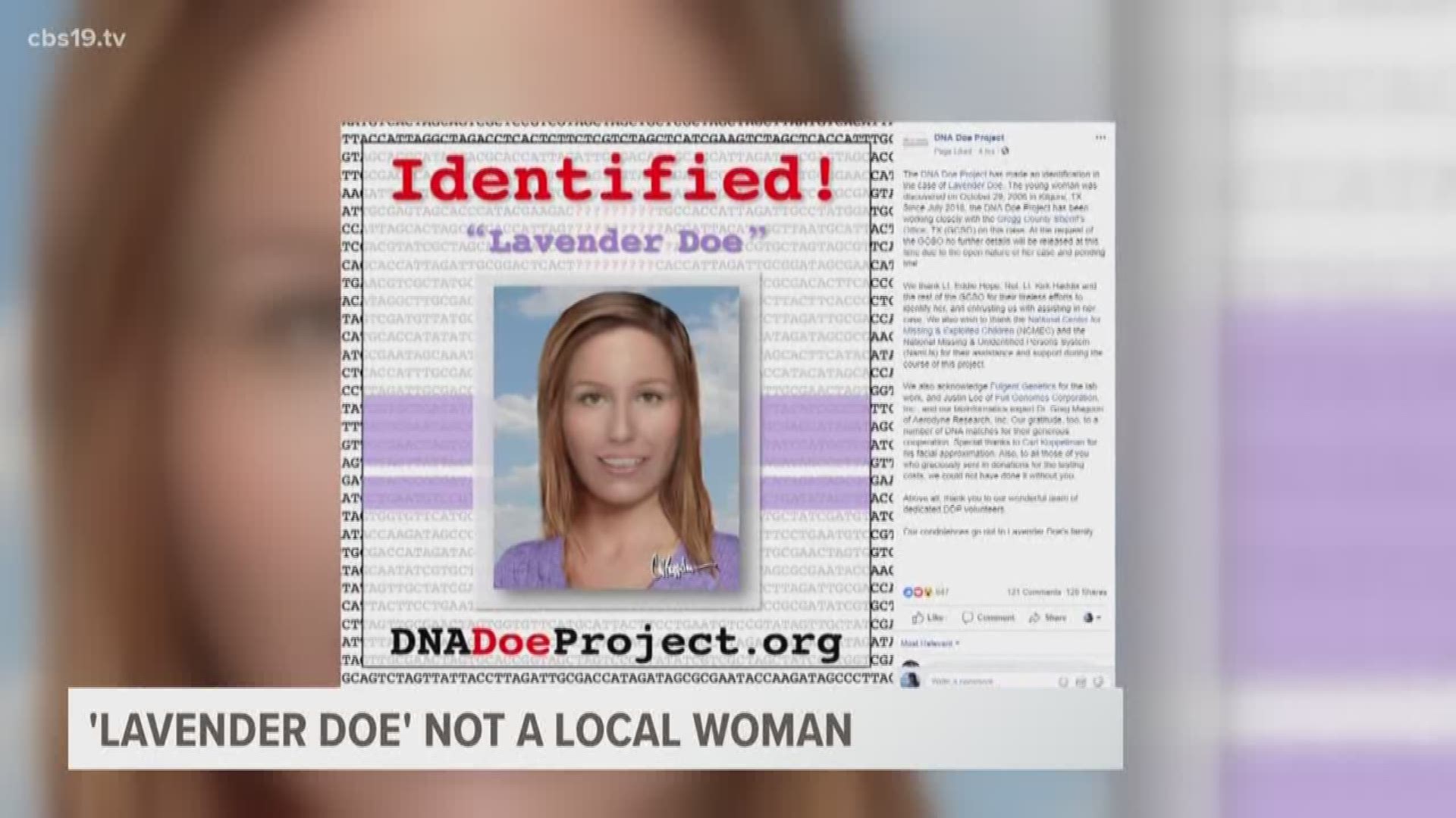 'Lavender Doe' has been identified, and while her identity remains unknown to the public, officials with the Gregg Co. Sheriff's office do confirm that she is not from the area.
