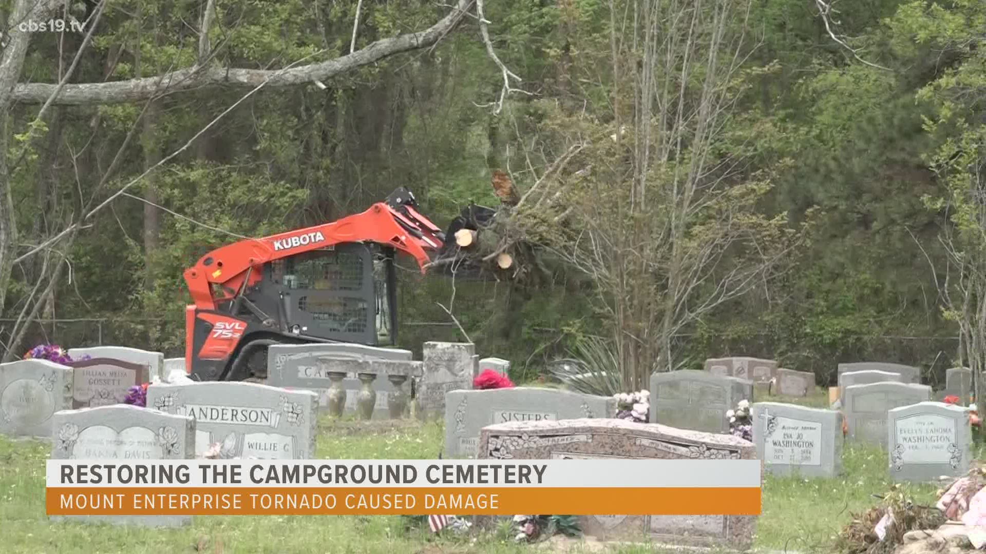 Restoring the Campground Cemetery after tornado rips through Mount Enterprise