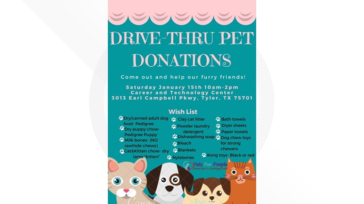 Tyler ISD CTC to host drive-thru pet donations event benefiting Pets Fur People