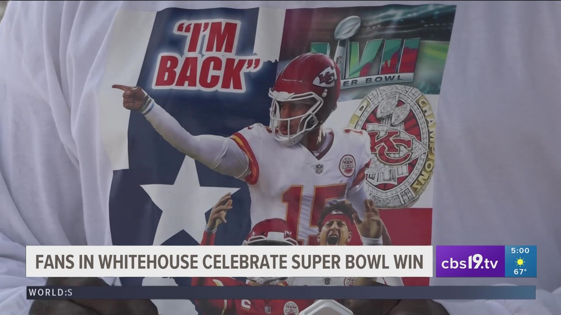 A clothing business out of Dallas, known as Small Town Heros, created T-shirts in honor of Whitehouse legend and Super Bowl champion Patrick Mahomes.
