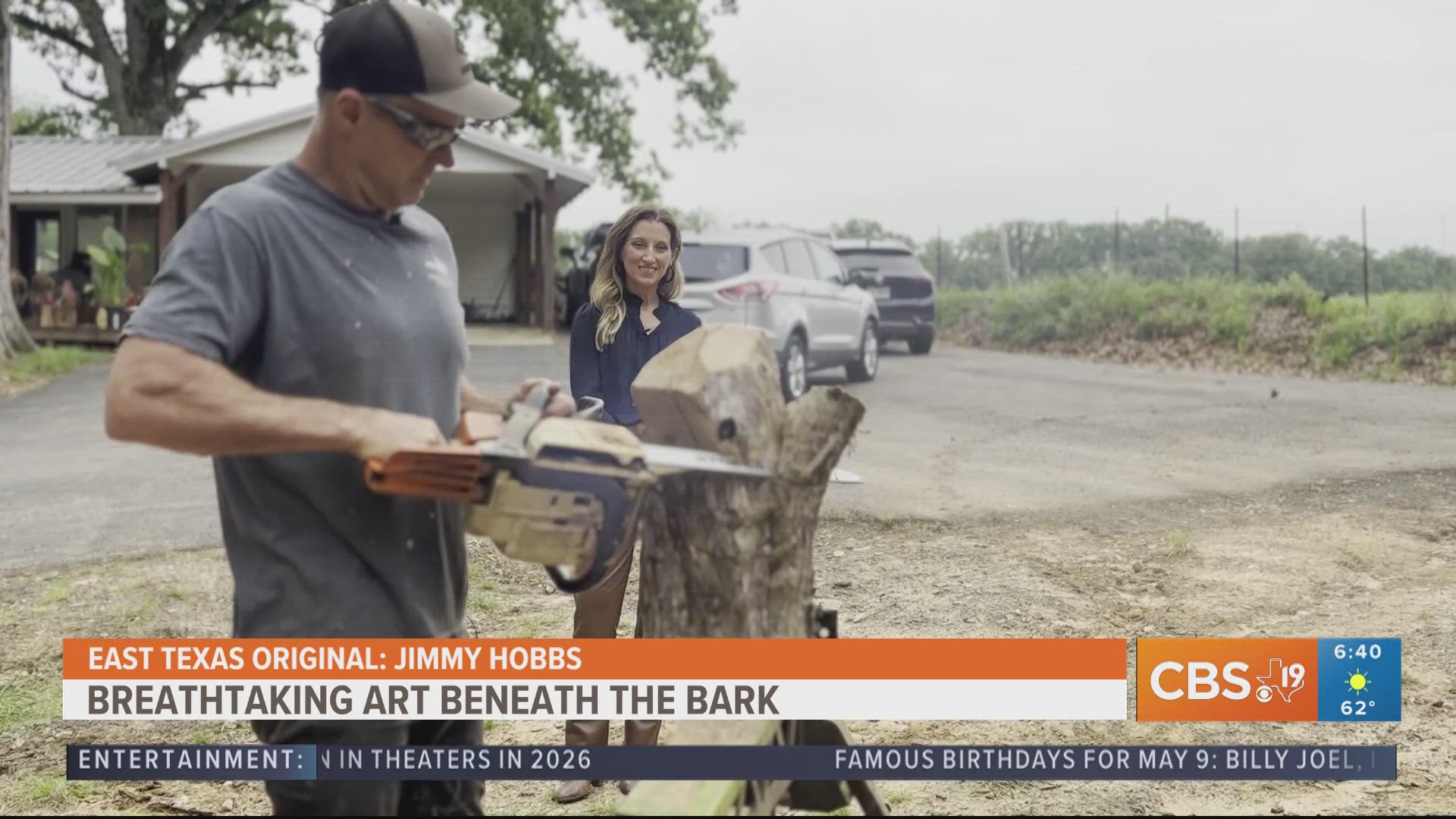 Think of the chainsaw as Jimmy Hobbs' paintbrush and the logs as his canvas.