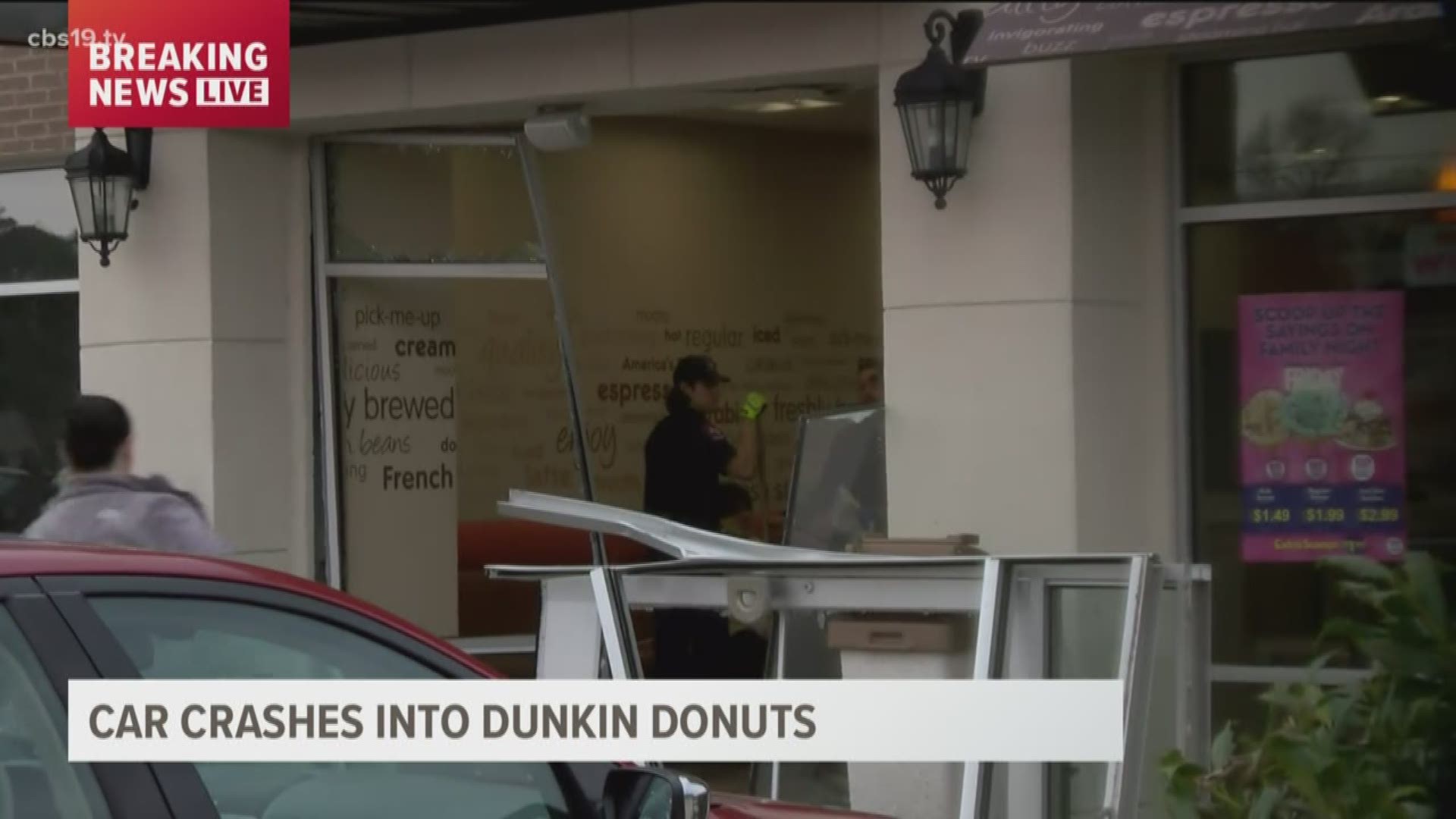 Car crashes into front entrance of Dunkin Donuts in Tyler.