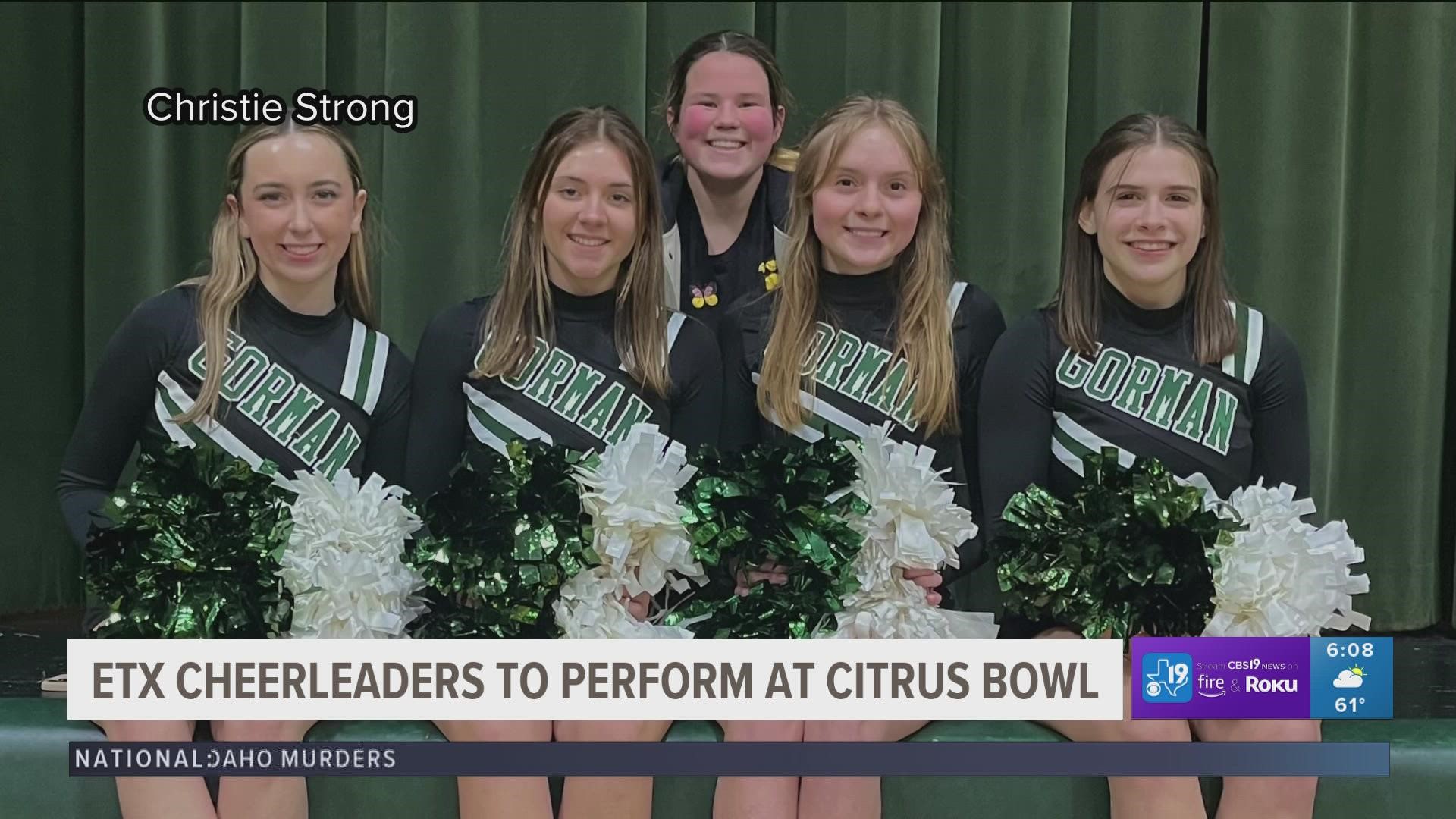 Four members of the Bishop Gorman Catholic School in Tyler cheer team are in Orlando prepping for their performance before the Citrus Bowl.