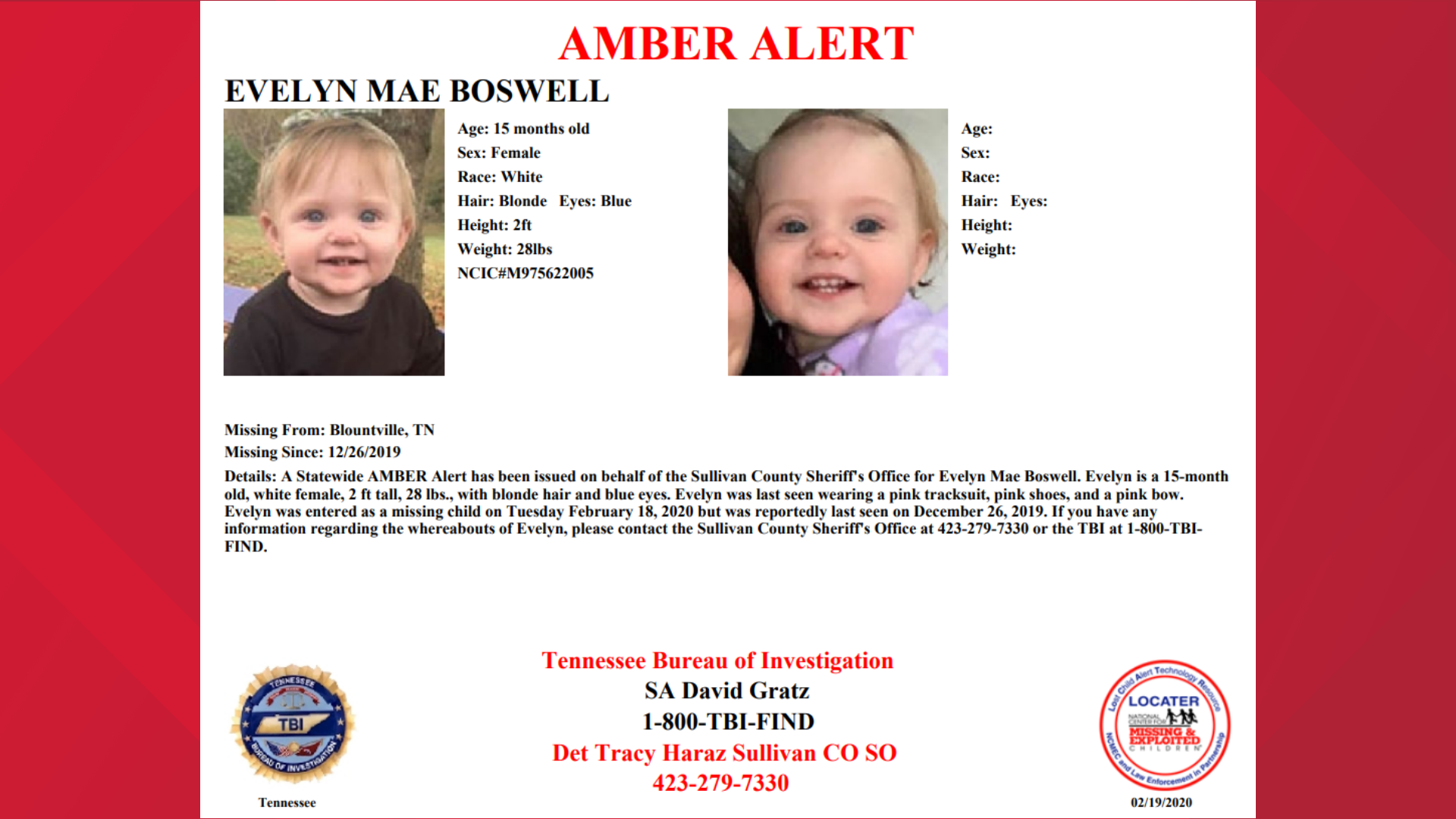 AMBER ALERT Tennessee authorities searching for 15monthold missing