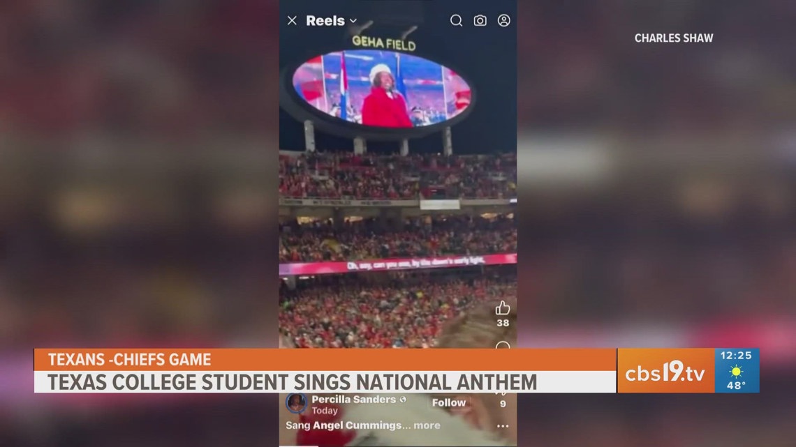 Texas College choir student performs national anthem at Texans-Chiefs game