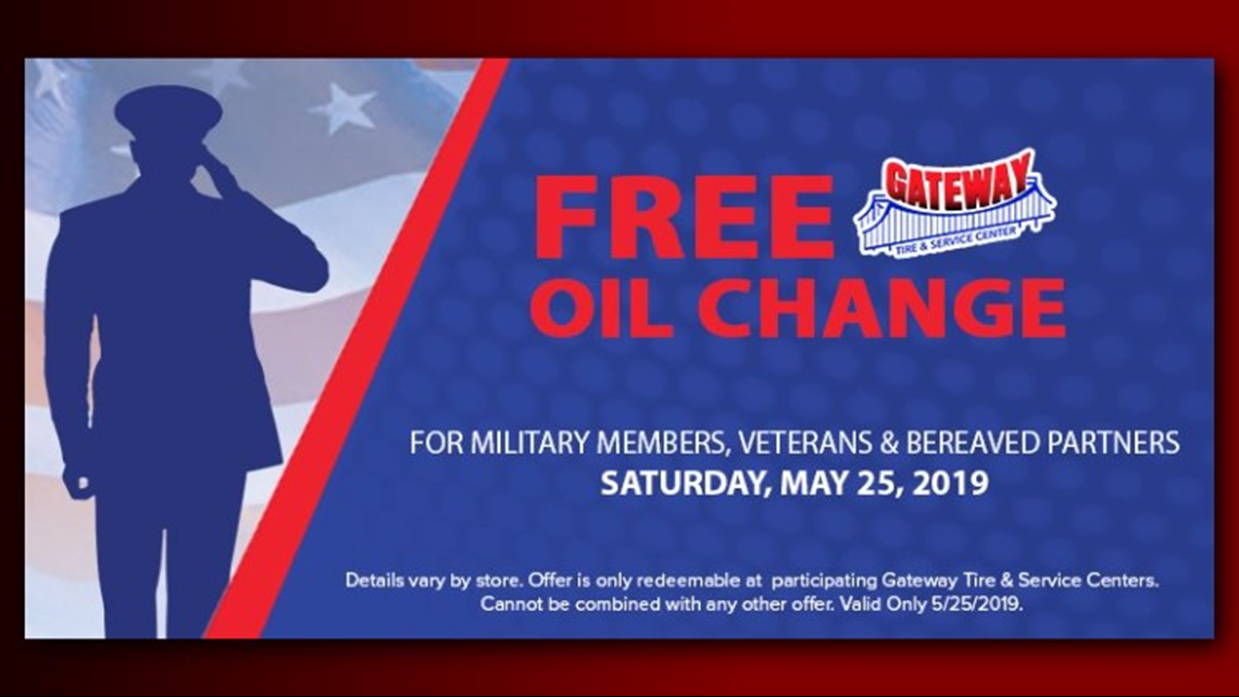 Memorial Day Special Gateway Tire & Service Center offering free oil