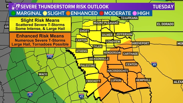 East Texas to see elevated severe weather threat Tuesday