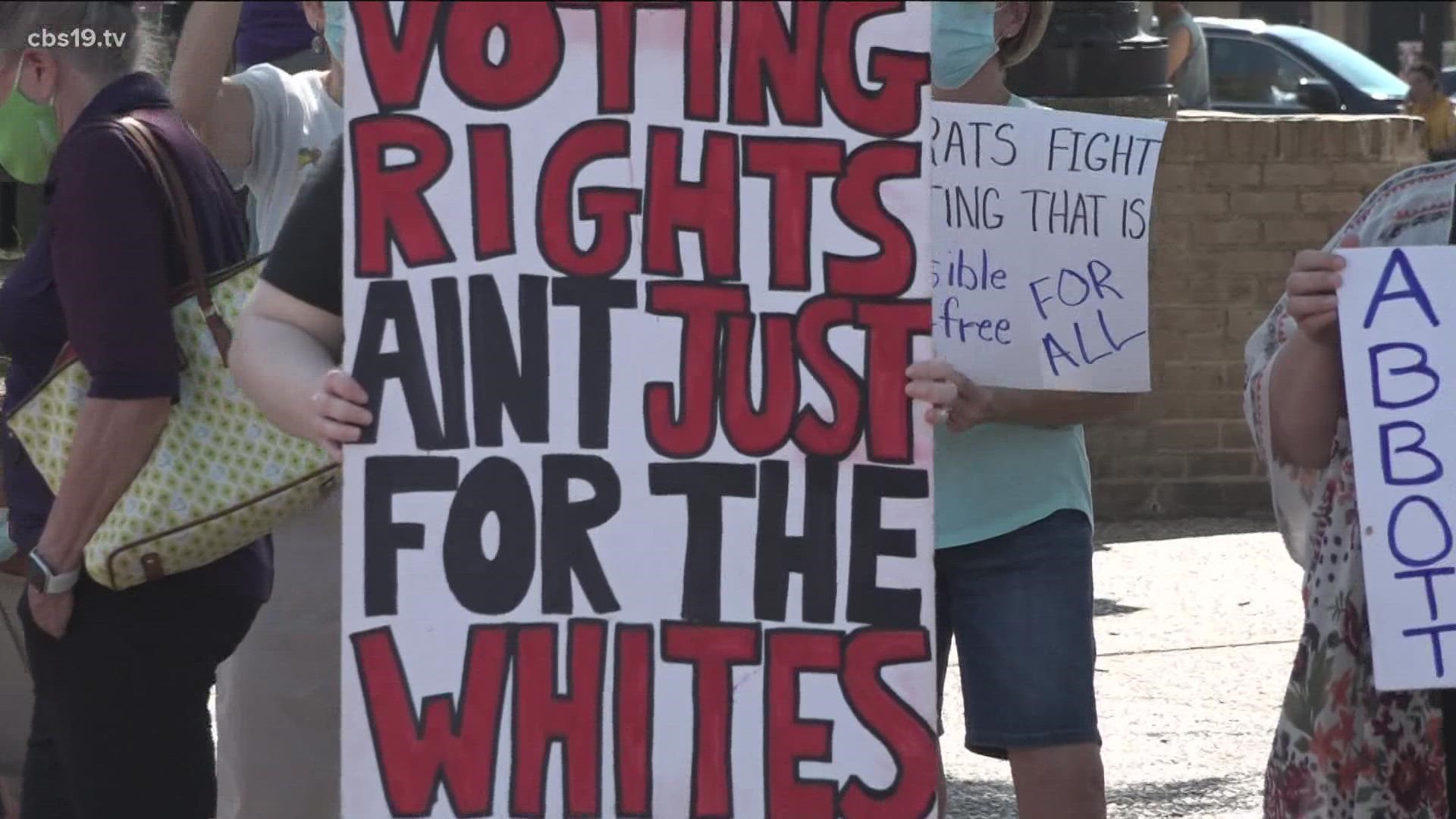 Protesters against 'Election Integrity Bill' voice concerns in Tyler as Gov. Abbott signs bill into law