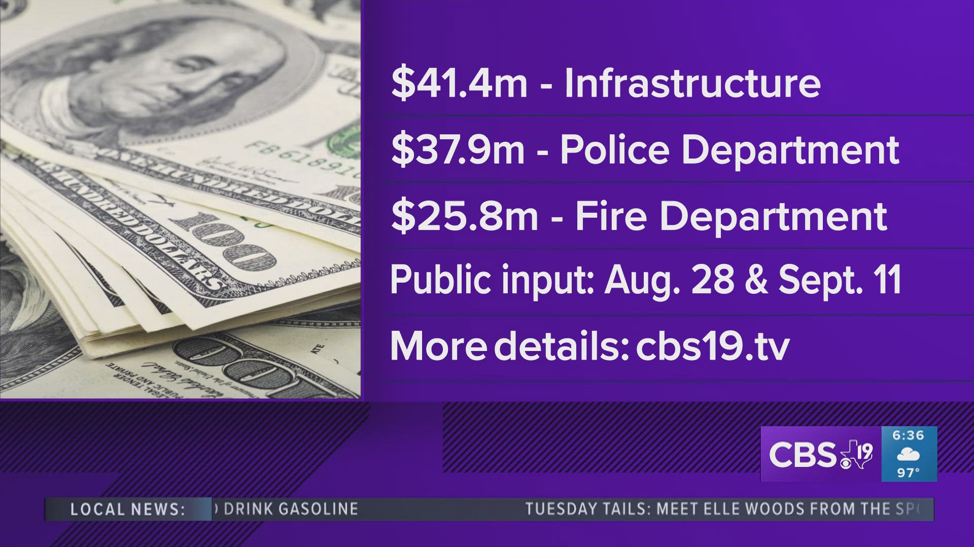 The theme of this proposed budget is "All of Tyler," which means to be focused on spending responsibly for roads, drainage, water and sewer, and public spaces.