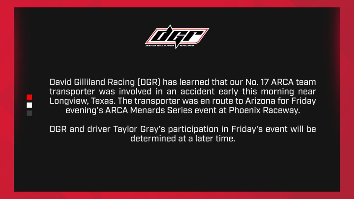 David Gilliland Racing hauler involved in crash | cbs19.tv