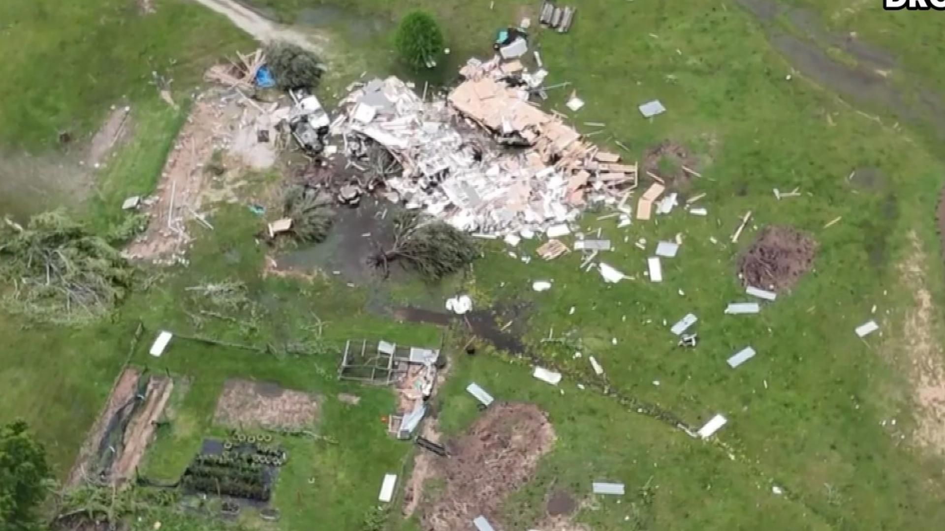 VIDEO: Drone captures damage caused by tornado in Trinity County