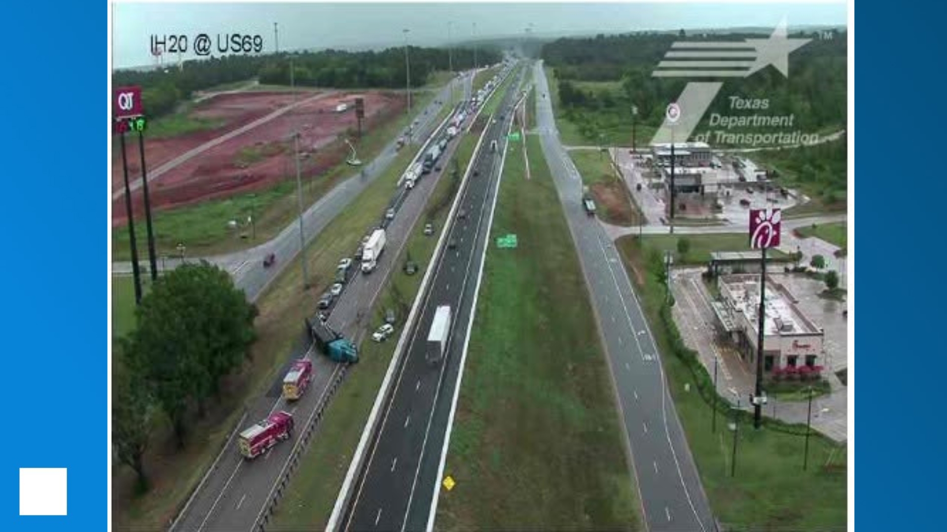 18-wheeler rollover closes Westbound I-20 at mile marker 556 in