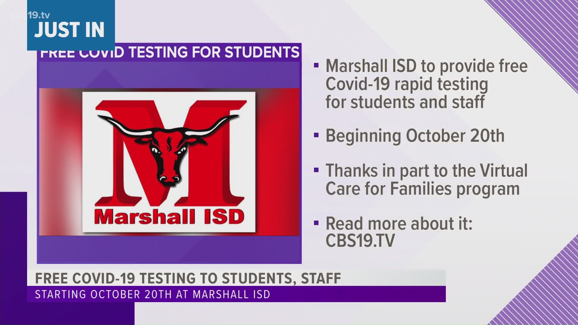 The free testing will begin Tuesday, Oct. 20.