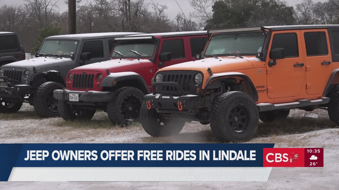 Jeep owners in Lindale offer free rides to essential workers during winter storm