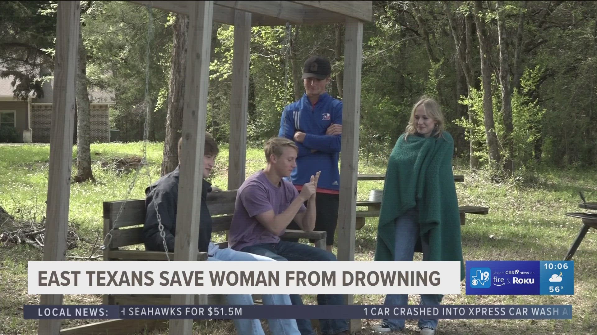 After flipping their vehicle upside-down in a pond, four teenagers along with other residents were able to flip the car over and save the driver's life.