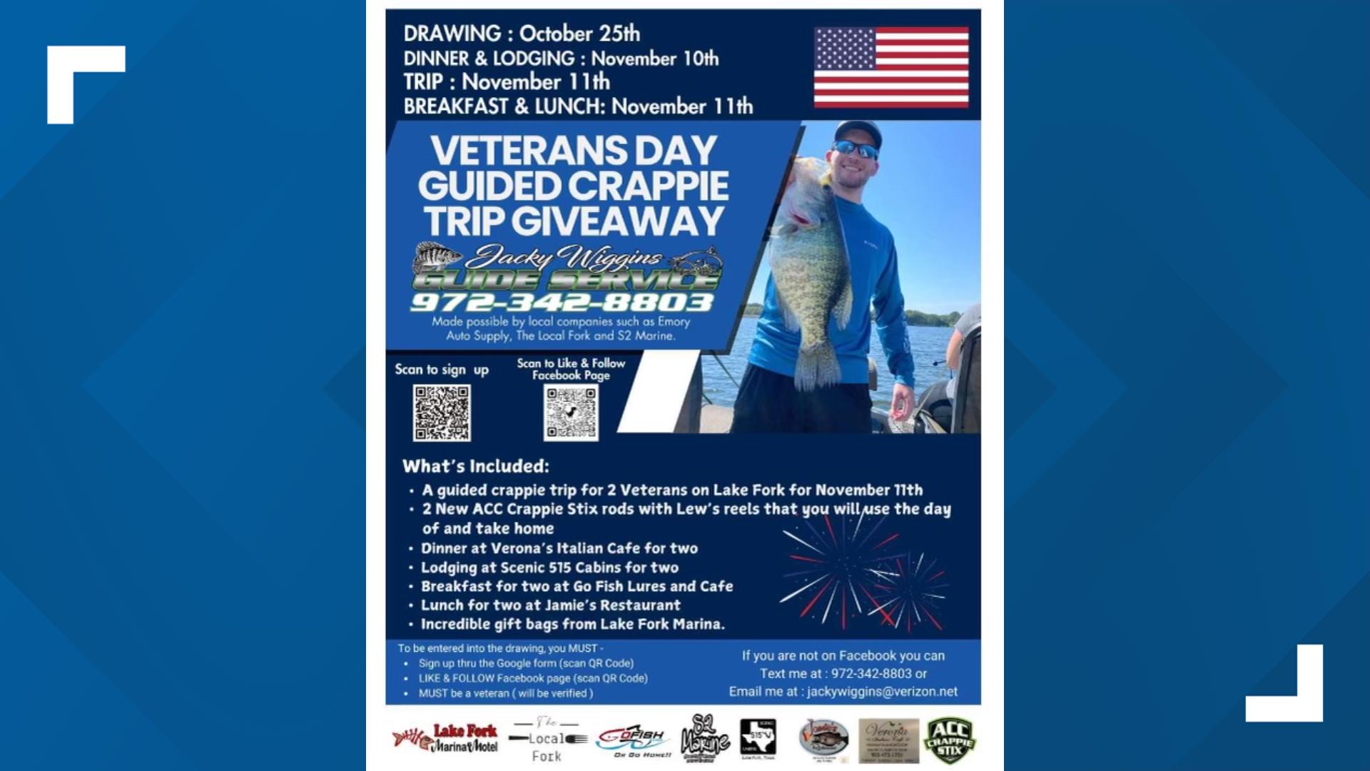 East Texas fishing guide holding Veterans Day crappie trip giveaway