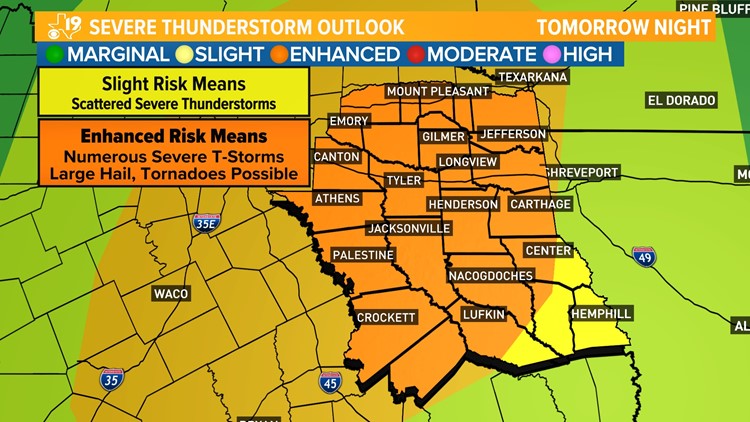 Severe weather takes aim at East Texas tomorrow evening