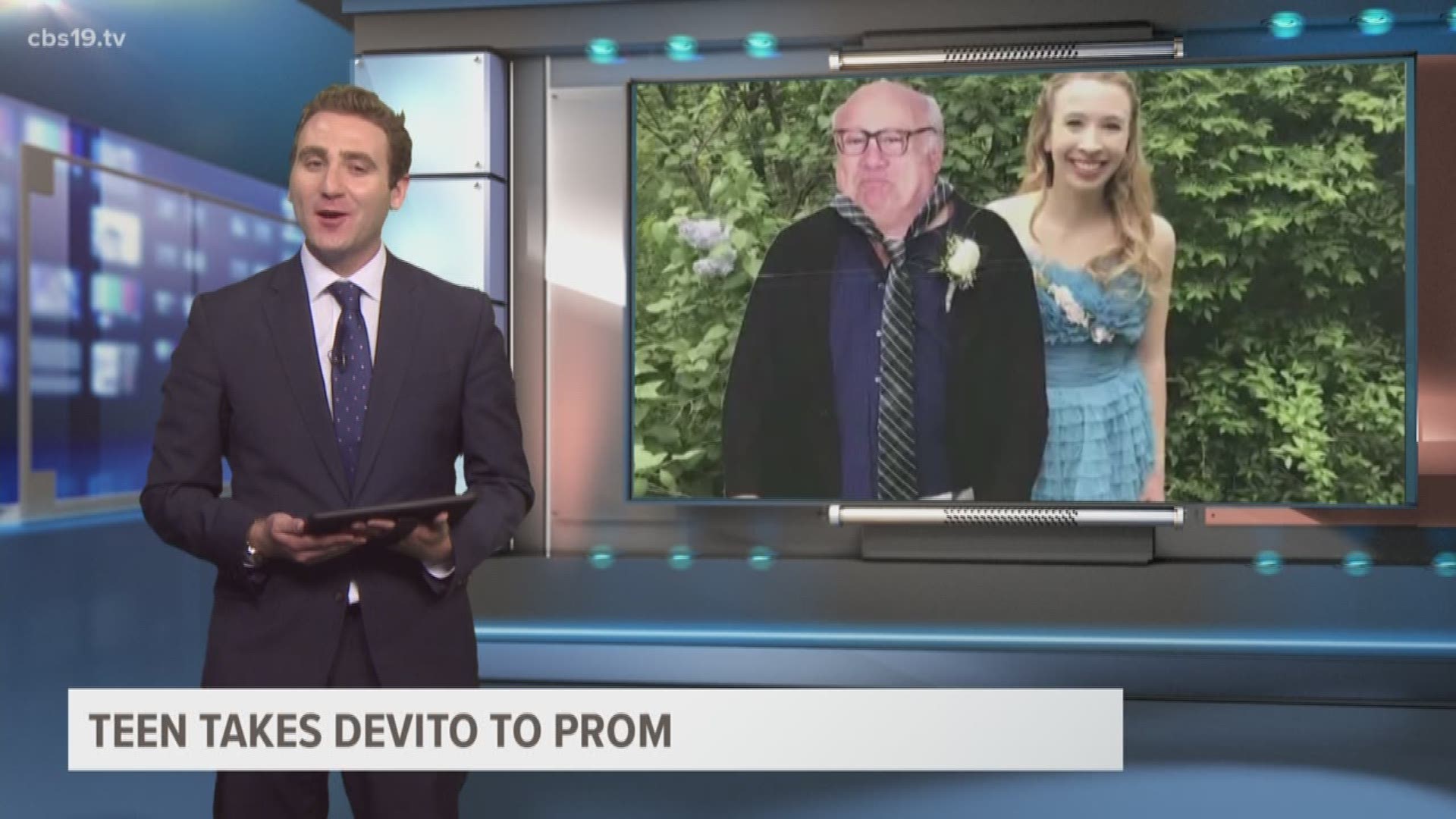 A teen without a date is trending, after taking a cardboard cutout of Danny DeVito to prom.