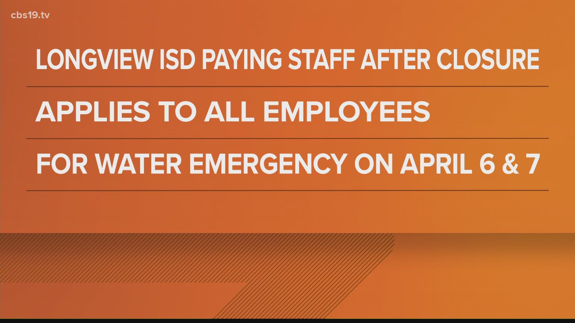 Longview ISD OKs plan to pay staff amid water outage closings