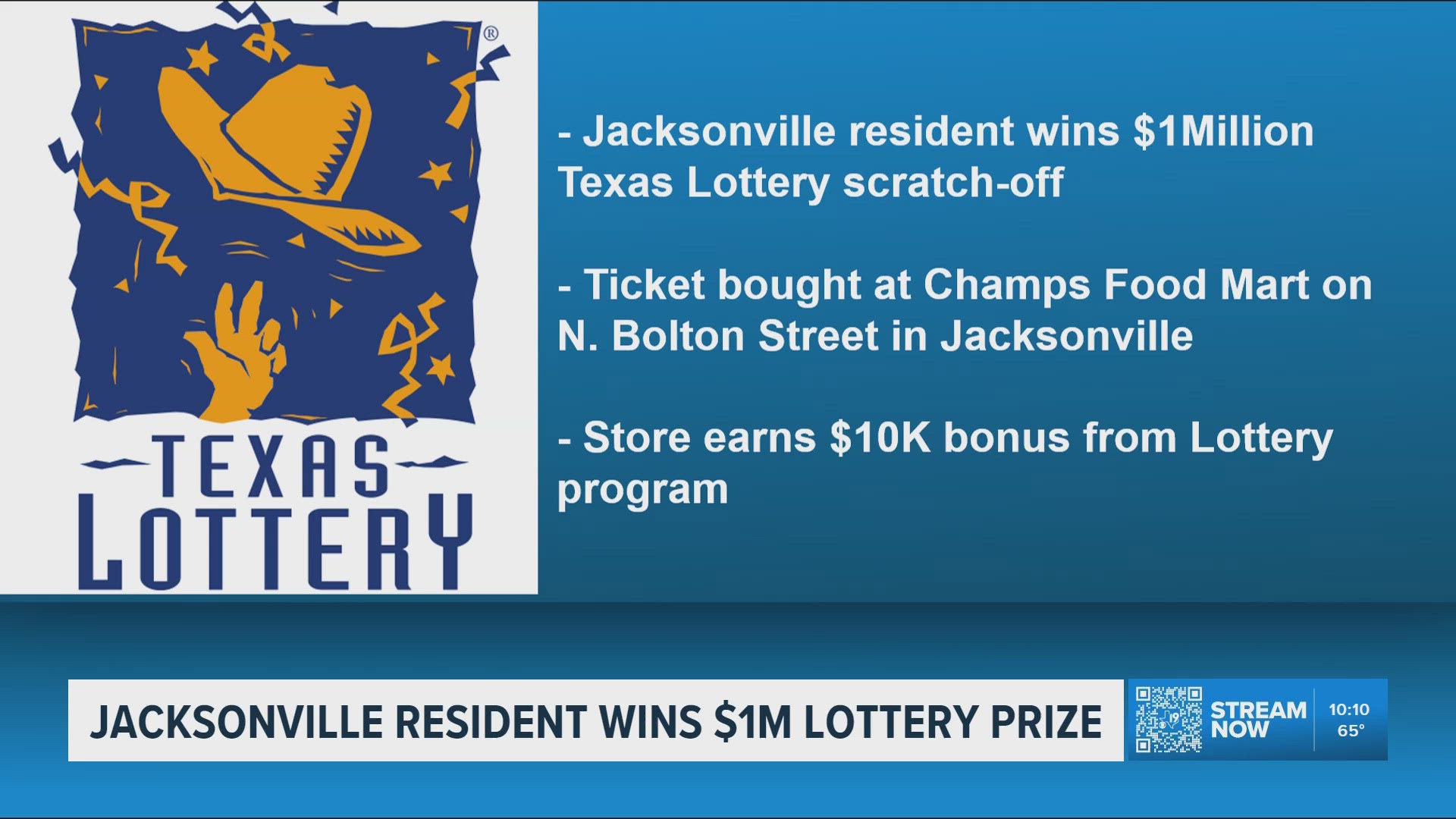 Jacksonville resident wins $1 million in Texas Lottery scratch