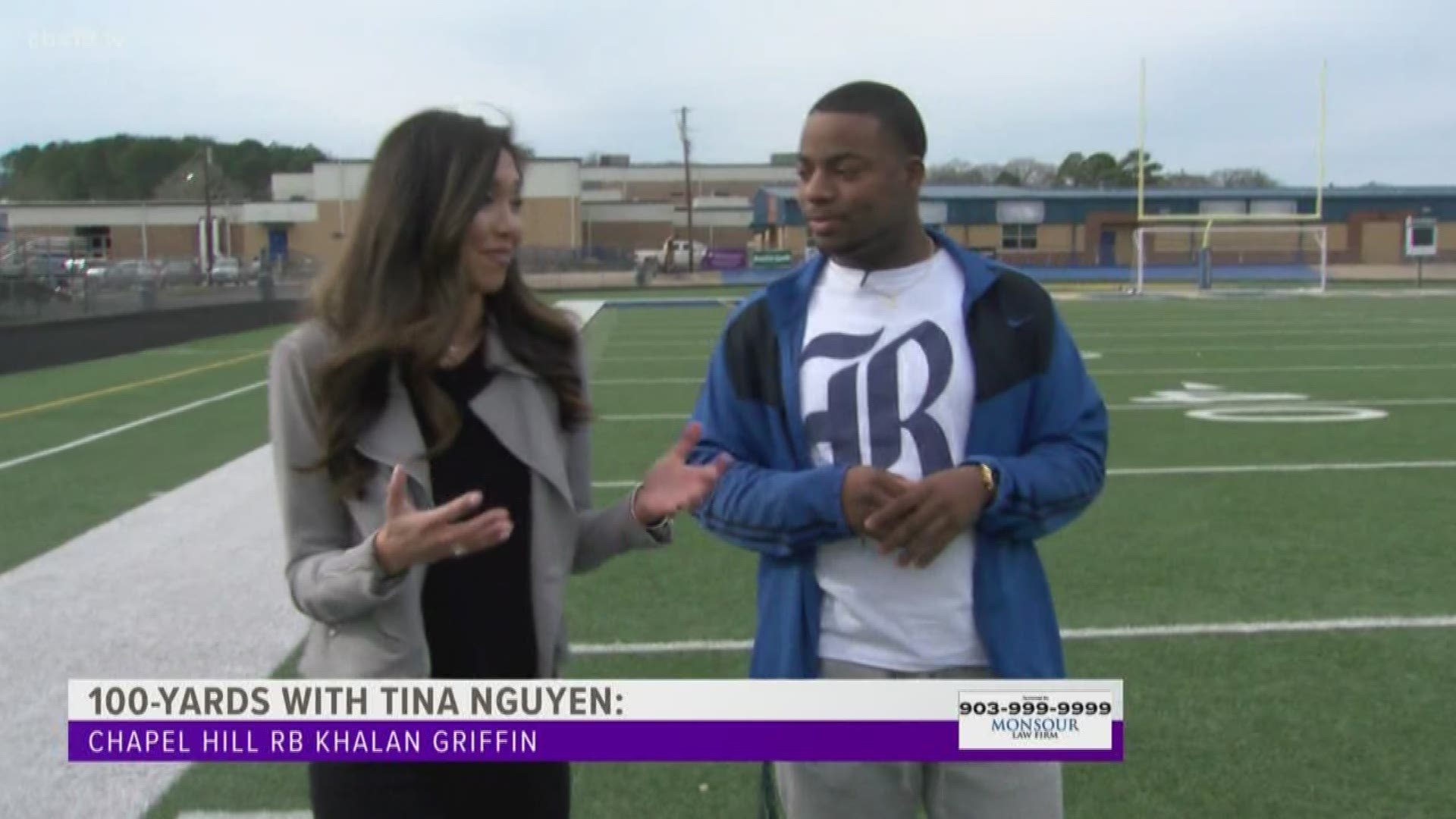 Get to know Chapel Hill running back Khalan Griffin as he joins CBS 19 Sports Reporter Tina Nguyen for 100-yards.