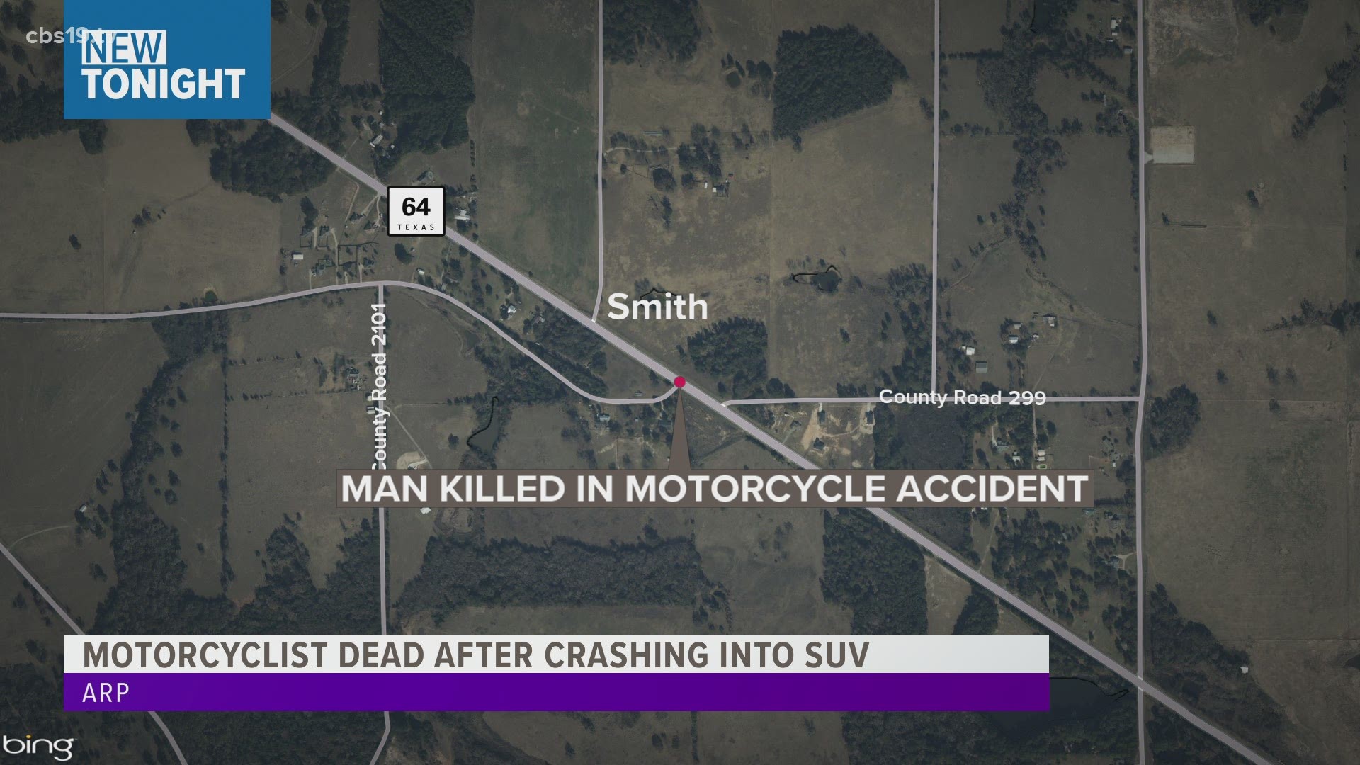 A Henderson resident is dead following a crash involving a vehicle and a motorcycle Monday afternoon in Smith County.