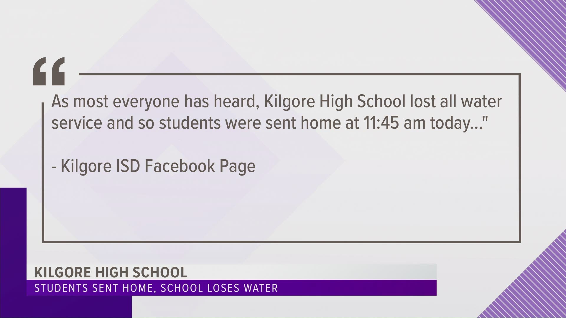 Kilgore Middle School, Kilgore Intermediate, Kilgore Primary, and Chandler Elementary all have water service.