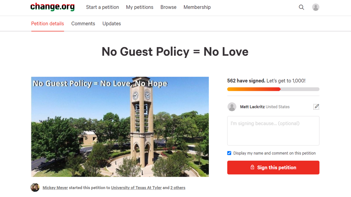 Students rally to change UT Tyler "no guest" policy amid COVID-19 - Vimarsana News