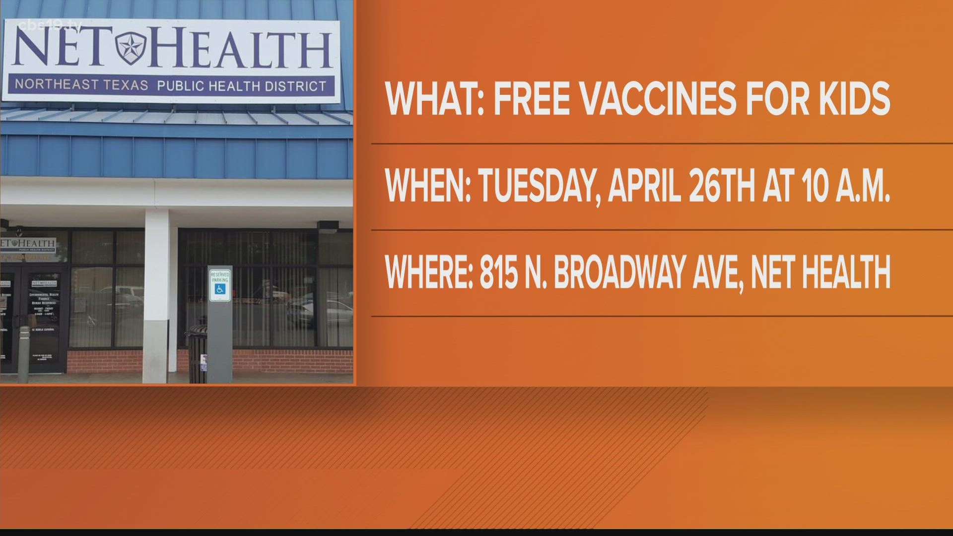 NET Health to provide free childhood, recommended vaccinations Tuesday