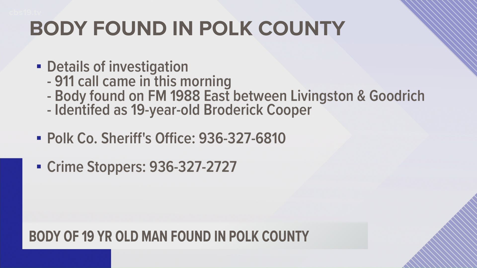 The Polk County Sheriff's Office is investigating after the body of a 19-year-old was found Tuesday morning.