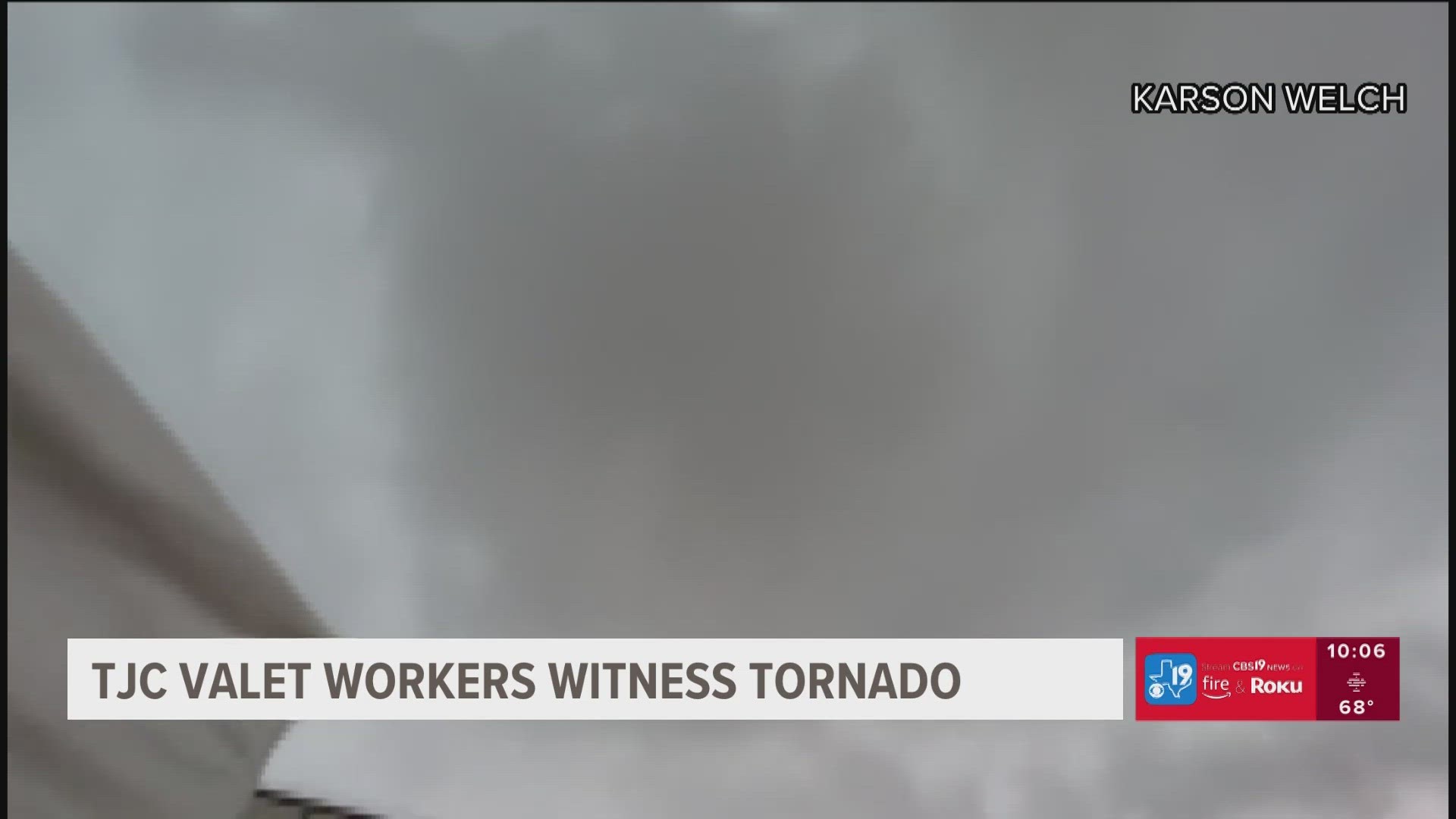 Karson Welch was working a valet parking shift on the TJC campus when he and his coworkers noticed that were right under a forming tornado.