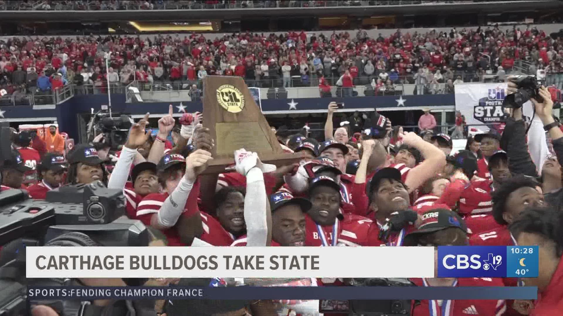 Carthage Bulldogs win 9th State Title in school football history.